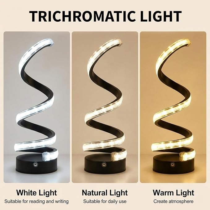 2 Pack Spiral LED Table Lamps | USB Dimmable 3-Colour Lights