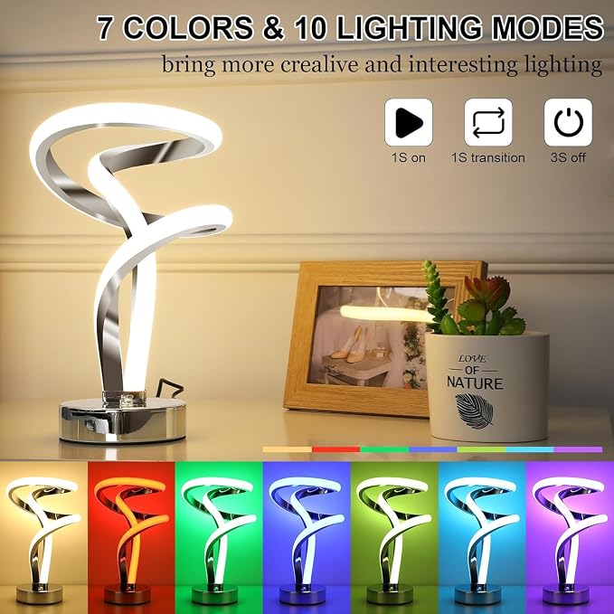 LED Spiral Table Lamp Touch Dimmable RGB Bedside Lamp
