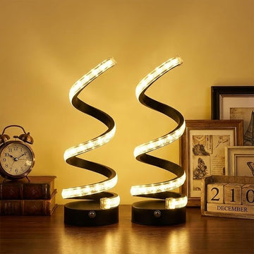 2 Pack Spiral LED Table Lamps | USB Dimmable 3-Colour Lights