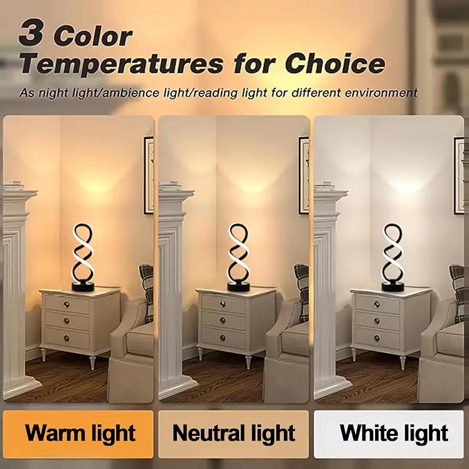 Modern Spiral LED Table Lamp | Touch Dimmable USB Bedside Lamp
