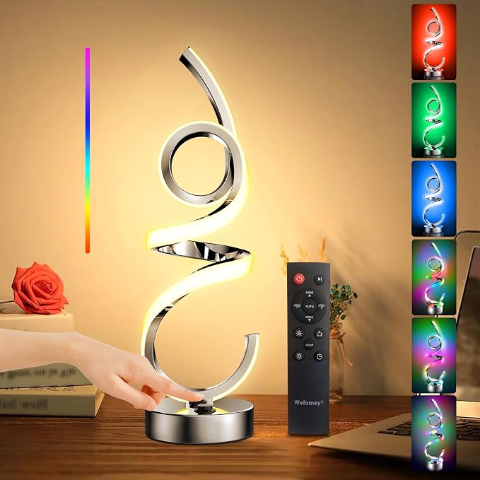 Modern RGBWIC Spiral Table Lamp | Rechargeable LED Night Light