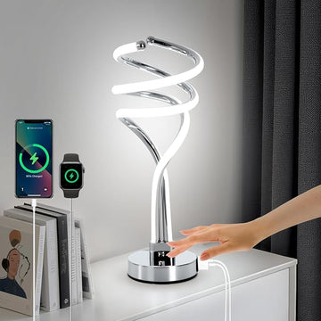 Modern LED Table Lamp Silver | 3 Colour Touch Dimmable with USB